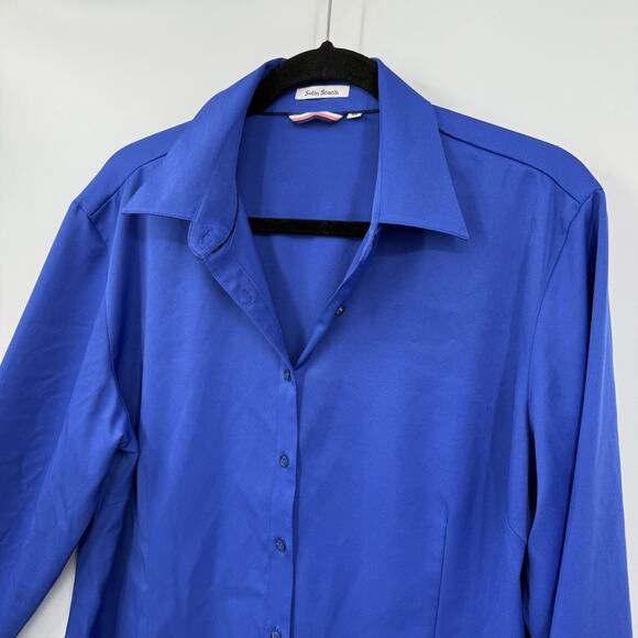 Esabel.C Satin Stretch Long Sleeve Button Up Shirt Colbalt Blue Women XL - Picture 4 of 10